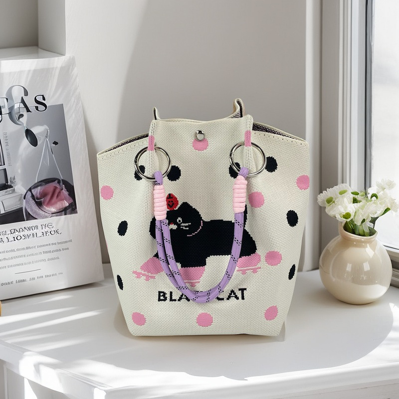 Bolso de mano de punto original Bolso de embalaje de regalo de mano con cordón de todo fósforo de ocio Bolso de almuerzo de regalo de mano Bolso de cubo