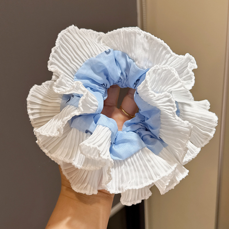 370 плиссированная кружевная резинка для волос, синяя