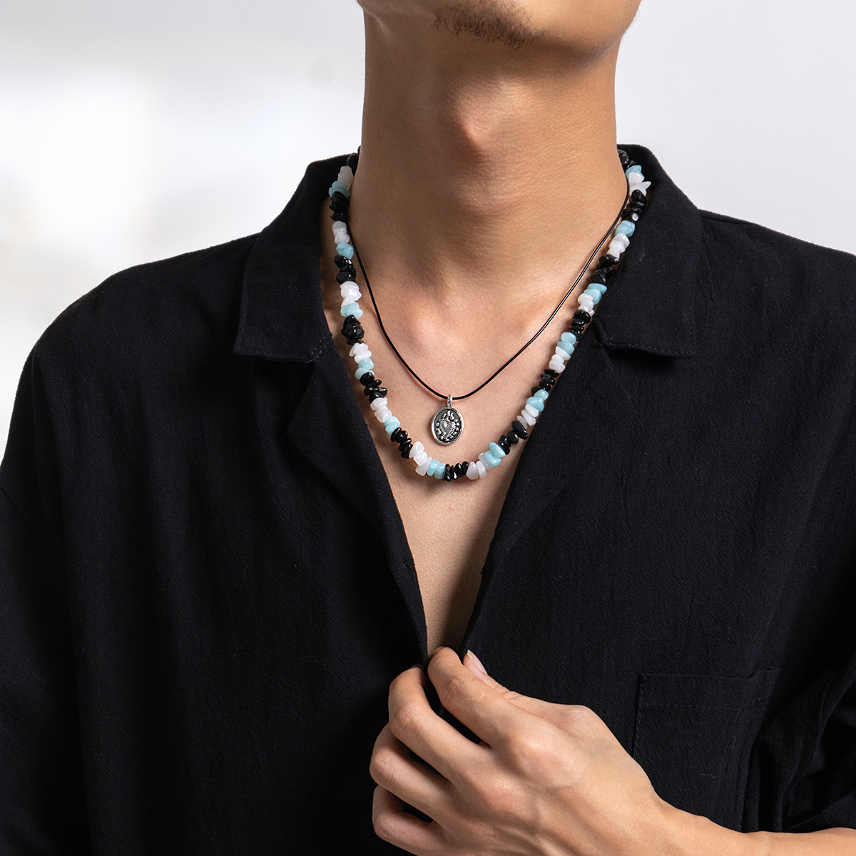 1 Piece Bohemian Heart Shape turquoise Beaded Metal Menu0027S Layered Necklaces