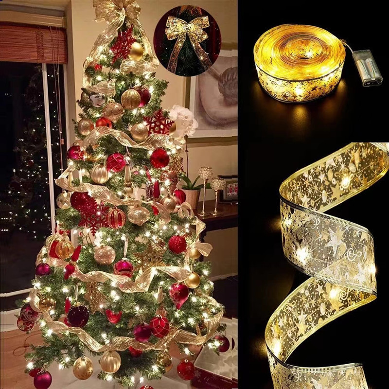 灯串圣诞树装饰灯丝带灯礼物盒装饰彩带闪灯串跨境圣诞绸缎LED灯详情3