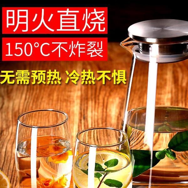 Taza de vidrio transparente para beber taza de agua fría taza de leche taza de té resistente al calor 6 set de hervidor de agua fría material de alta borosilicona