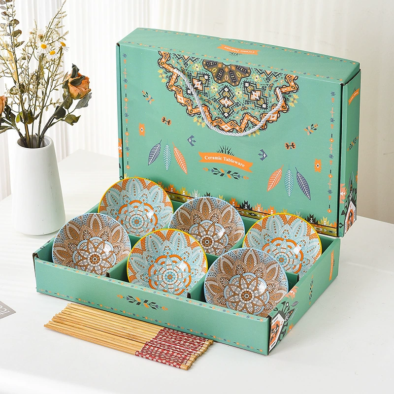 Набор керамических мисок и палочек для еды, подарочный набор посуды, набор для деловых встреч и конференций, подарочный набор мисок и ложек