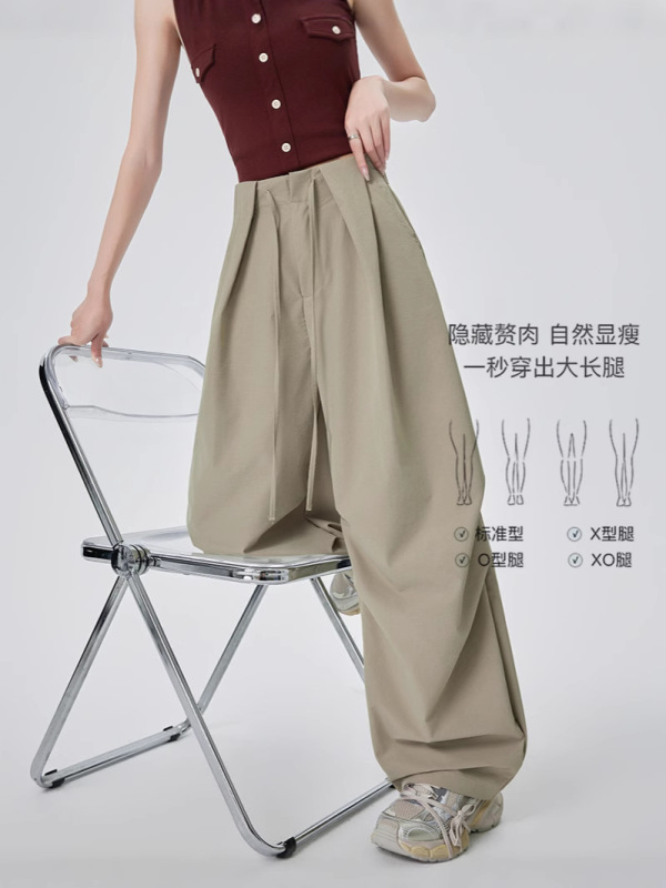 Xiaohongshuの人気のワイドレッグシミターパンツ女性用2025年夏新作レイジースタイルリラックス感多用途カジュアルスポーツパンツ|undefined