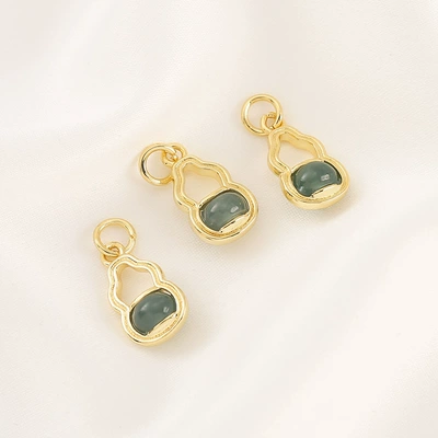 Zərgərlik ara hissələri: Jade, Gold-Plated Gourd Round Beads - 23-natural-blue-water-jadeite-gourd-pendant-915mm-single-piece