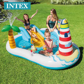 INTEX 57162 儿童洗澡戏水动物海底探险滑梯公园水池充气城堡家用