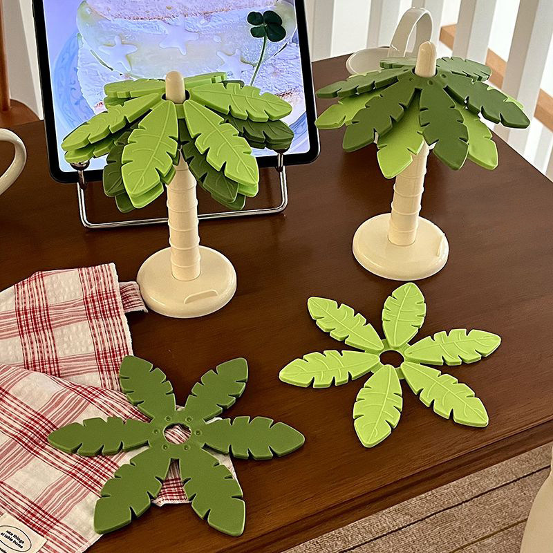 Coconut tree coaster heat insulation mat, high aesthetic coffee coaster for home use, desktop decoration, kitchen table mat, high-temperature resistant