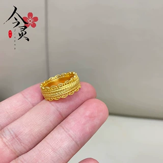 金店同款沙金古法腰缠万贯戒指精品镂空花丝麦穗指环蕾丝边食指戒