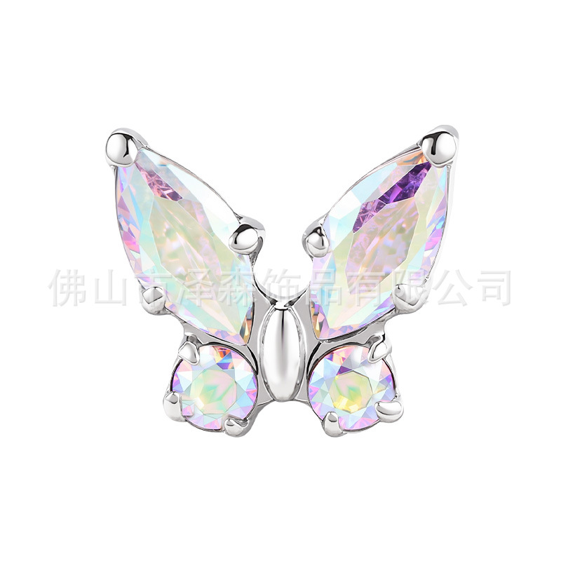 F136 Titanium Alloy Butterfly Lip Earrings with Zircon Internal Thread Body Piercing Ear Bone Studs detail image 9
