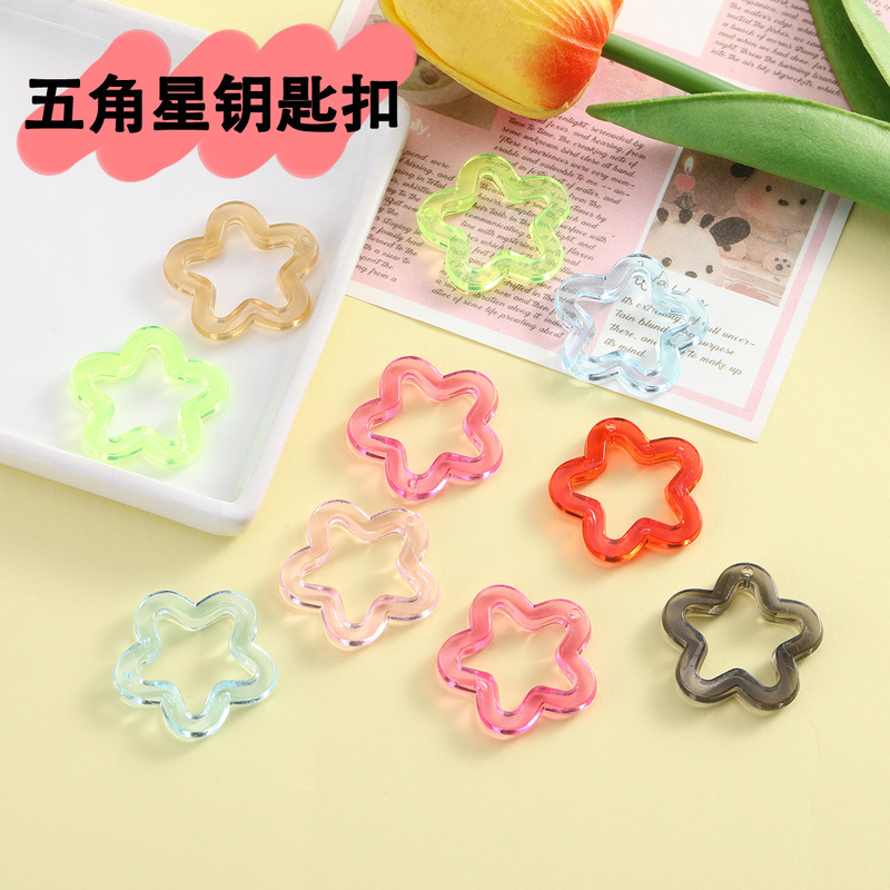 Acrylic Hollow Five-Pointed Star Keychain Small Pendant DIY Jewelry Accessories Flower Plum Blossom with Hole Bag Decoration