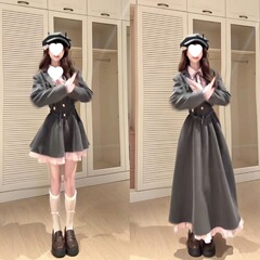 沃茨学院 日系氛围感jk制服甜美学院风外套收腰连衣裙秋季两件套