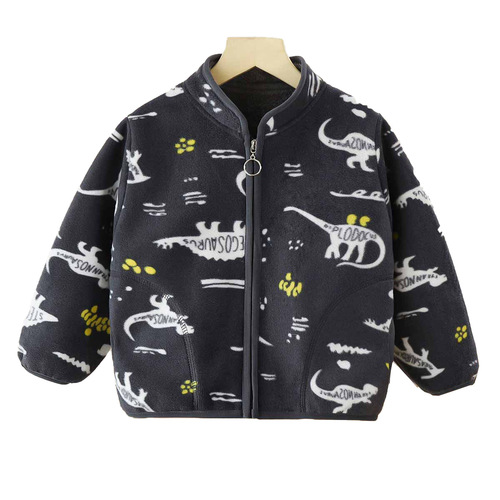 Autumn and winter new polar fleece children's jackets plus velvet thickened printed medium and large children's cardigans fleece tops children's clothing wholesale