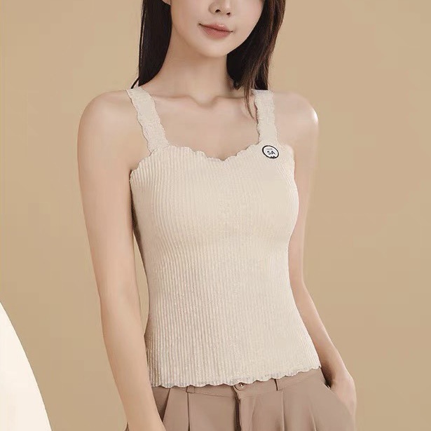 가을과 겨울 새로운 스타일 원활한 열 조끼 열 온도 변화 인쇄 고정 컵 여성을위한 아름다운 다시 레이스 서스펜더 바닥 속옷