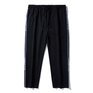 Trendy brand plus size men's sports pants autumn ribbon plus size elastic waist loose straight sweatpants D2154