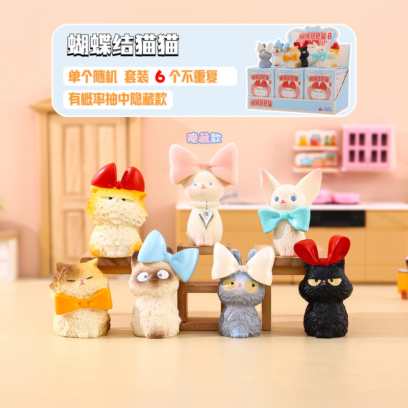Trendy Desktop Ornaments Bowknot Cat Blind Box Sweet Cat Figurine Girly Birthday Gift Hot-Selling Gift