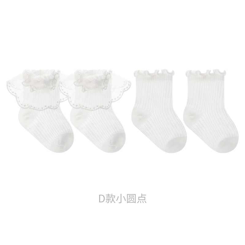 Calcetines para niñas Calcetines de algodón de tubo medio de princesa de encaje transpirable ultrafino de verano Calcetines de bebé de boca suelta deshuesados