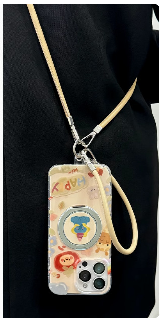 Pintura al óleo de dibujos animados para animales 16ProMax funda para teléfono móvil 360 magnético giratorio Apple 15 hembra iphone14/13