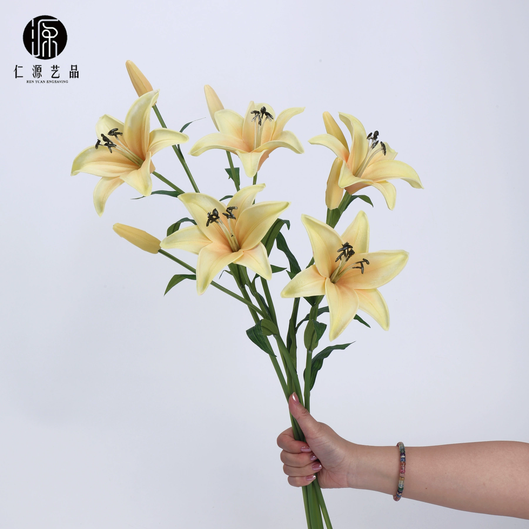 Прямой заводской прямой продажей макет Lily PU одна цветок бутон продвинутый серый отель цветочный вставки украшение пищевой материал