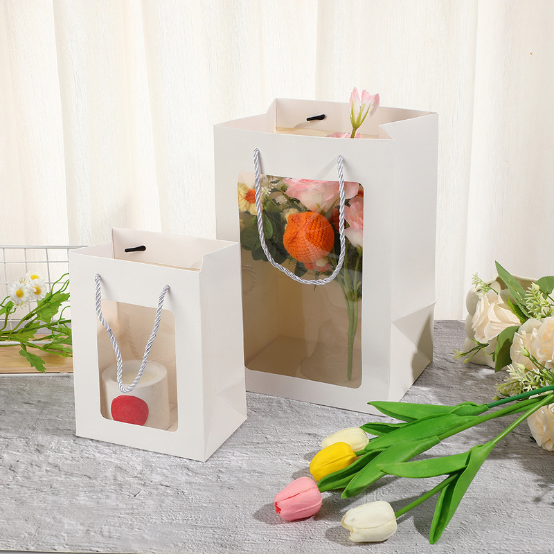 Valentine's Day Empty Window Transparent Handbag Holiday Gift Flower Packaging Bag Internet Celebrous Square Window Doll Gift Bag