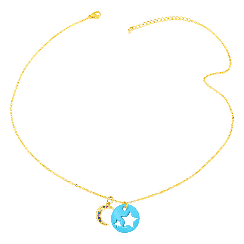 Cross-border European And American Simple And Short Dripping Oil Hollow Pentagram Moon Necklace Fashion Personality Clavicle Necklace Nky83 display picture 4