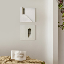 侘寂风卧室床头装饰画立体雕刻3d正方形玄关挂画新款抽象餐厅壁画