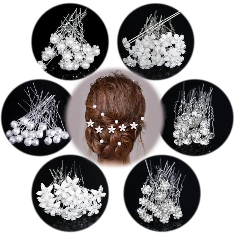真珠のu型のヘアピンのヘアピンのビーズの花の髪とフォークの髪のドリルの花嫁の髪の花のフォークのu型のヘアピンの女性|undefined