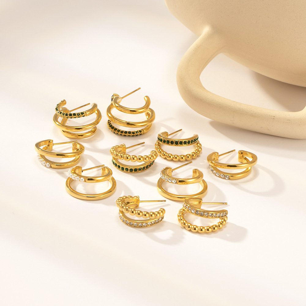 Fashion Geometric Stainless Steel Gold Plated Artificial Diamond Earrings 1 Pair