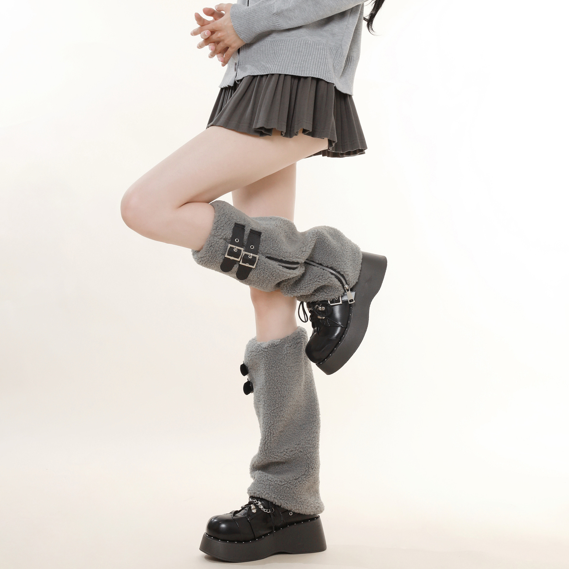 Scaldamuscoli fatti in casa per autunno e inverno, nuovi calzini beige e velluto ispessiti, cintura in lana d'agnello, caldi calzini in pile di vitello_voghion.com