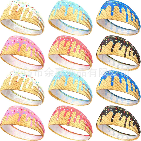 Men's and Women's Ice Cream Flag Yoga Quick-Drying Fitness Running Sweat-Guided Antiperspirant Belt Sports Sweat-Absorbent Hairband Headband