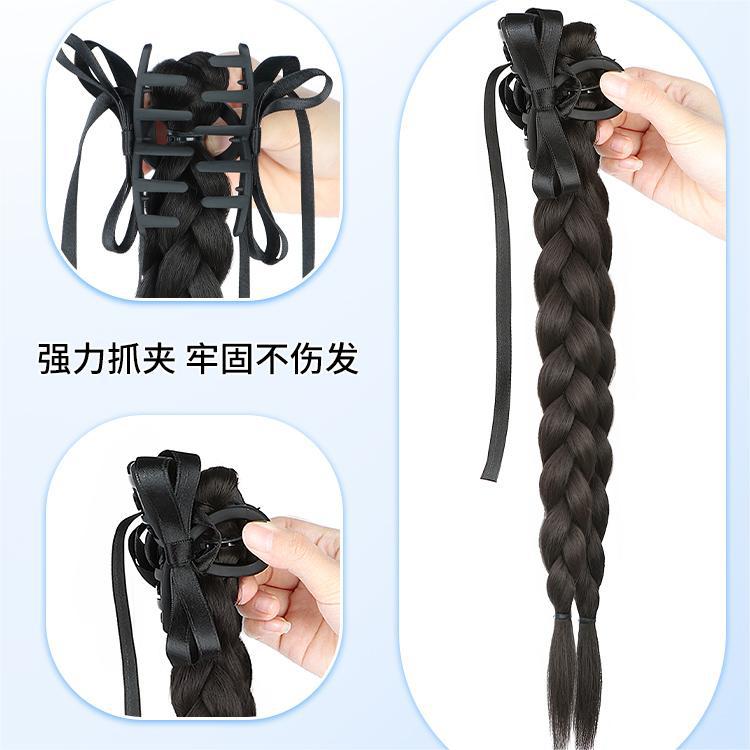 假发辫子高马尾女新中式抓夹蝴蝶结编发麻花辫自然仿真发低扎马尾