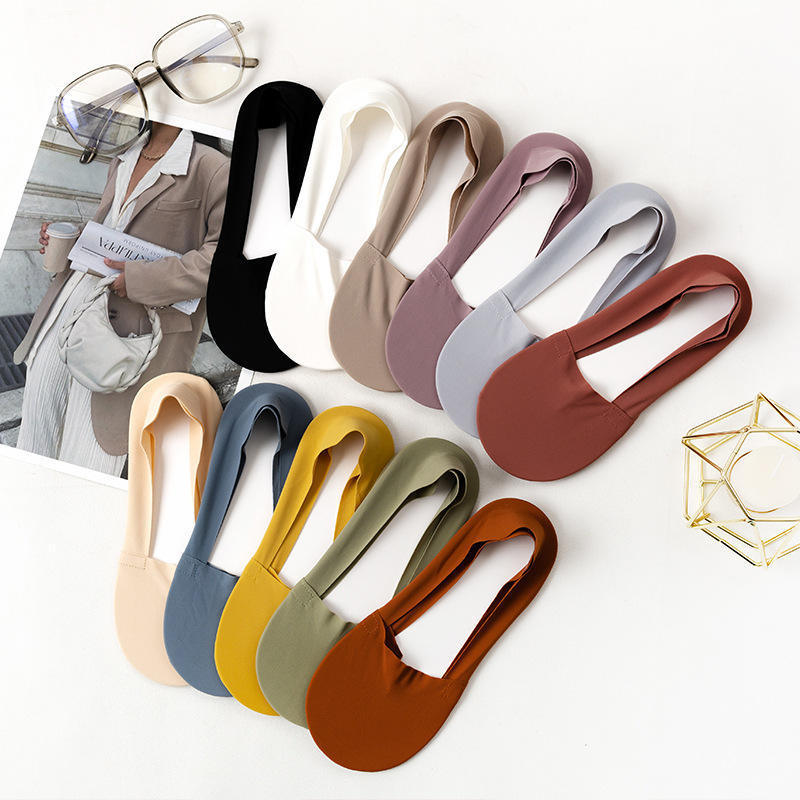 Ice Silk Low-Cut Thin Ankle Socks for Women, Invisible Boat Socks, Women's Cotton Loafers Socks, Girls' No-Show Socks