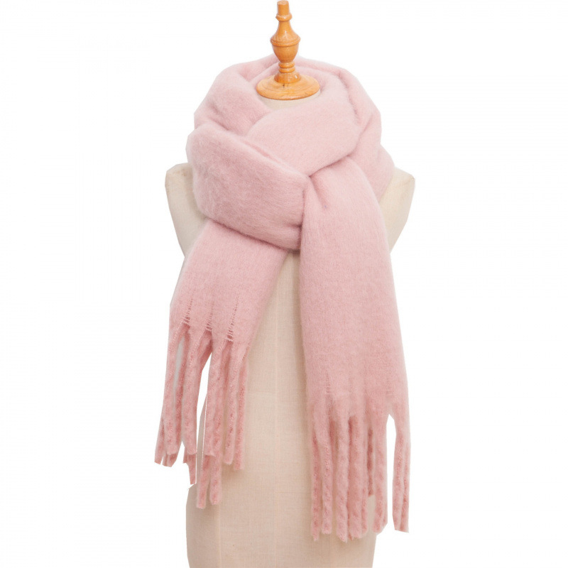 Invierno transfronterizo engrosado en color macarón cálido para mujeres super grandes bufandas de trenza de color sólido bufandas de cuello