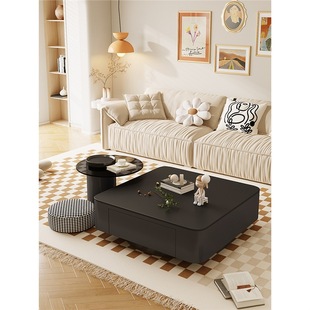 Living Room Slate Square Modern Simple Coffee Table Minimalist Small Apartment Light Luxury Black High-End Combination Glass Tea Table