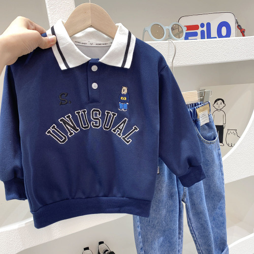 Boys' long-sleeved Polo shirts, T-shirts, autumn clothes, spring and autumn children's clothes, children's bottoming shirts, baby autumn clothes, medium and large children's tops, trendy