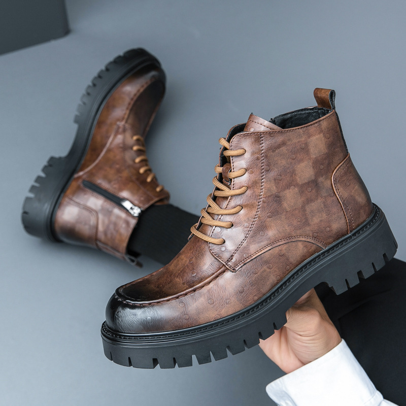 Hombre alto otoño y invierno Martin cuero de negocios redondo zapatos de cuero con cremallera botas de trabajo británicas botas