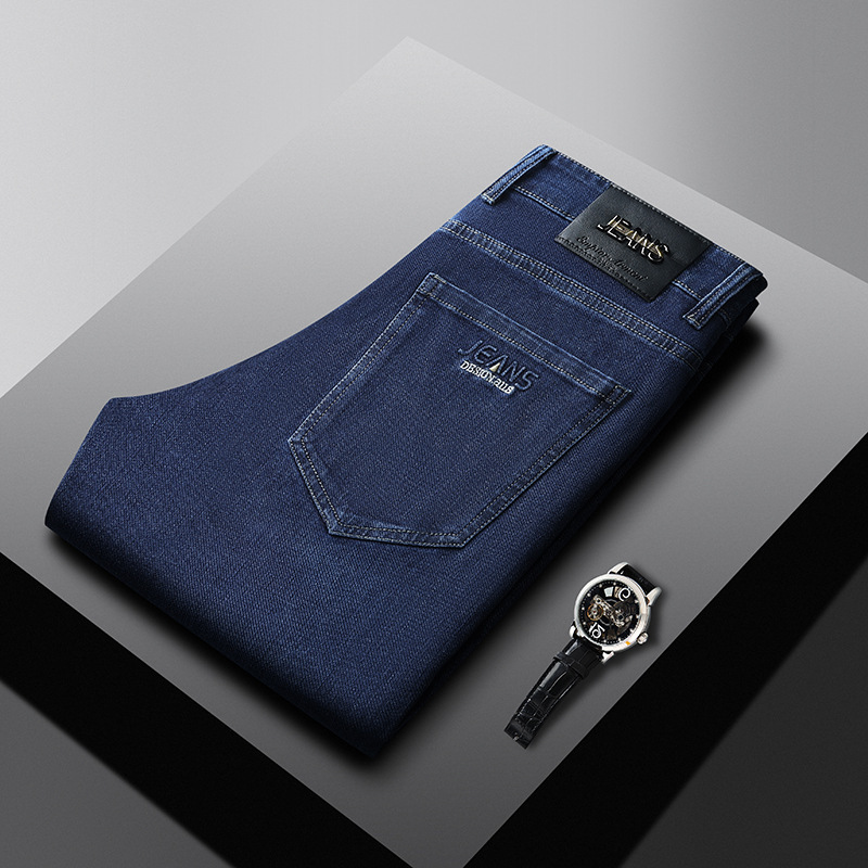 Business High-End Autumn and Winter New Men's Casual Jeans, Middle-Aged Loose Denim Casual Pants, Straight-Leg, Slightly Stretchy