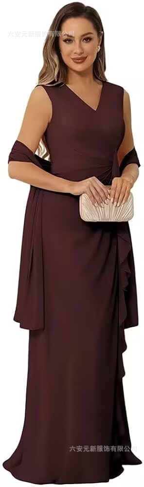 Europa y América Amazon novia madre vestido de boda talla grande gasa con cuello en V novio madre vestido de fiesta