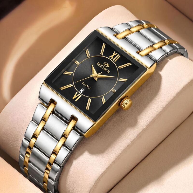 Foreign Trade Light Luxury Men's Watch, European and American Style Square Business Quartz Watch, Cross-Border Waterproof Calendar Men's Wristwatch, Hot-Selling Model Foreign Trade Light Luxury Men's Watch, European and American Style Square Business Quartz Watch, Cross-Border Waterproof Calendar Men's Wristwatch, Hot-Selling Model