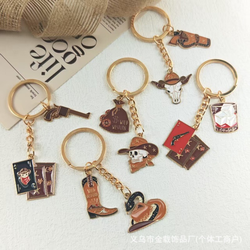 American Western Cowboy Keychain Bullfighting Alloy Oil Drop Pendant Car Bag Couple Pendant Ready Stock Wholesale