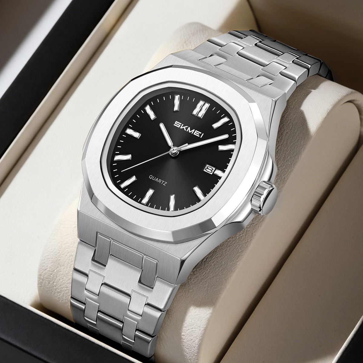 Momento de negocios de acero 30 metros reloj de cuarzo impermeable calendario único reloj de hombre comercio exterior suministro transfronterizo al por mayor