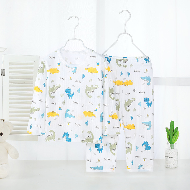 (2개) 새로운 어린이 세트 2021 봄/여름 자카드 면 7 점 슬리브 홈 세트 소년 소녀를위한 2 피스 9 점 에어컨 세트