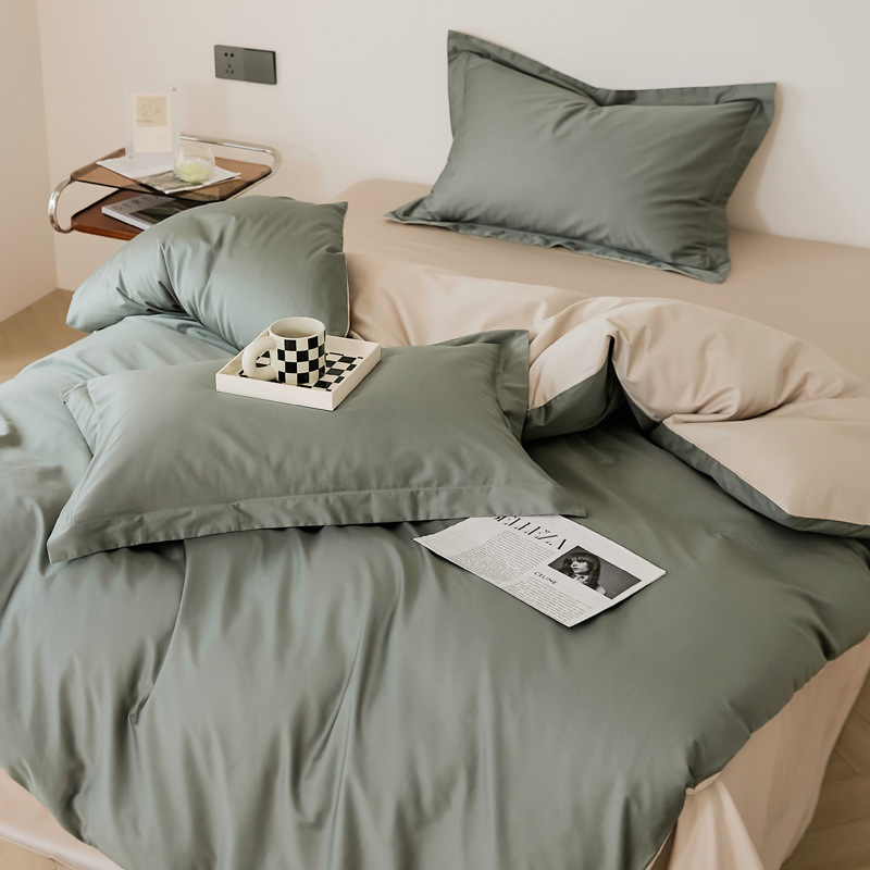 100S algodón de lujo ligero conjunto de cuatro piezas de algodón largo doble color puro estilo nórdico cuatro piezas de algodón puro colchón de cama gaza