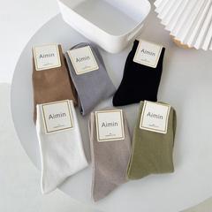 Autumn and summer new socks for women ins Morandi solid color Korean mid-calf socks simple Japanese college style pile socks