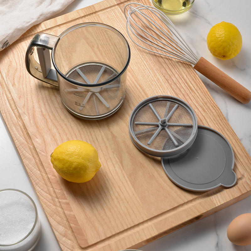 304 Filter Double-layer Semi-automatic Hand-held Flour Sieve Hand-pressed Flour Filter Baking Manual Flour Sieve