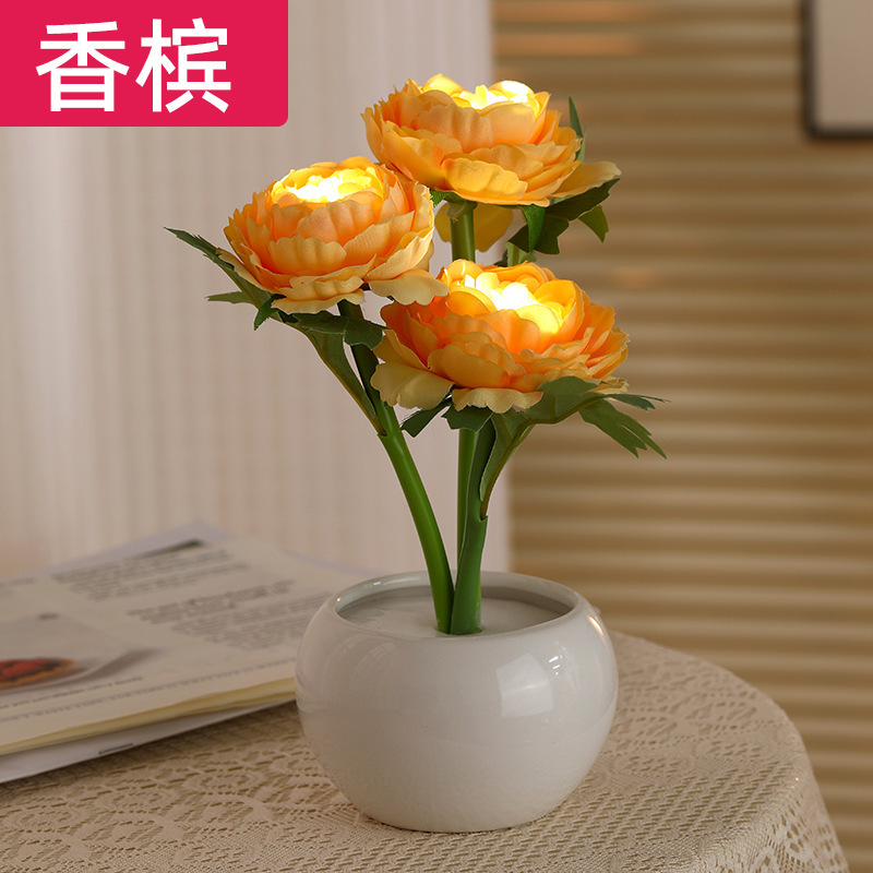 国境を越えた卸売誕生日ギフトイン雰囲気ローズ牡丹の花ナイトライトベッドサイド装飾品装飾花テーブルランプ|undefined