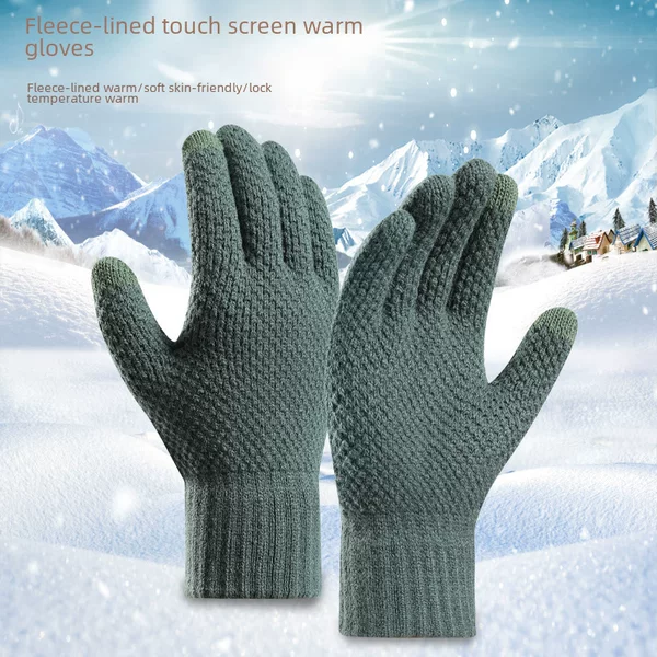 New Cross-Border Touchscreen Men's Gloves, Warm Pineapple Pattern Fleece-Lined Thick Gloves, Winter Gloves with Finger Protection Against the Cold