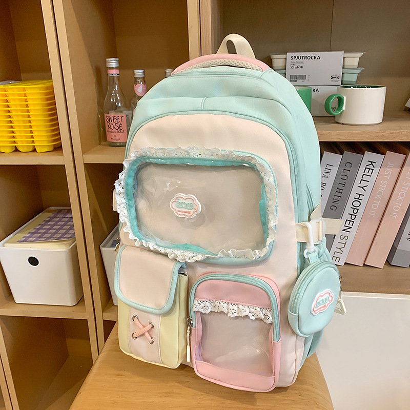 ドーパミン高価値痛バッグカレッジスタイル中学生バックパックバレエスタイルレースガールハートバックパック|undefined