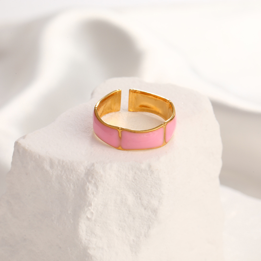 8g Weight 18K Gold Plated Plating Material Open Rings Classification Adjustable Ring Size 1 Piece Quantity Holiday, Daily Occasion 304 Stainless Steel Material Star, Oval, Wings Pattern Unisex Gender Enamel Design Simple Style, IG Style Style Wholesale Jewelry IG Style Simple Style Star Oval Wings 304 Stainless Steel 18K Gold Plated Enamel Open Rings 2