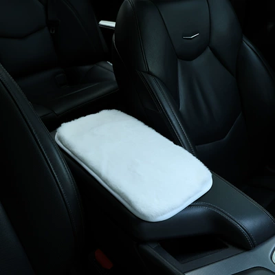 Armrest box pad armrest cushion - long-pile-armrest-cushion-in-white