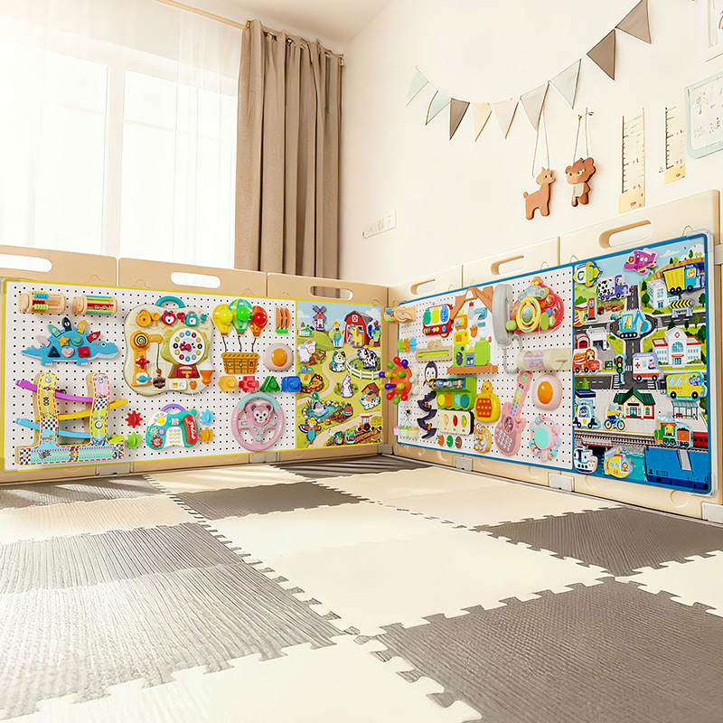 Juguetes educativos para la primera infancia, tablero de actividades para niños de 0 a 3 años, tablero de agujeros, accesorios de bricolaje, tablero de aprendizaje de fieltro Montessori para bebés