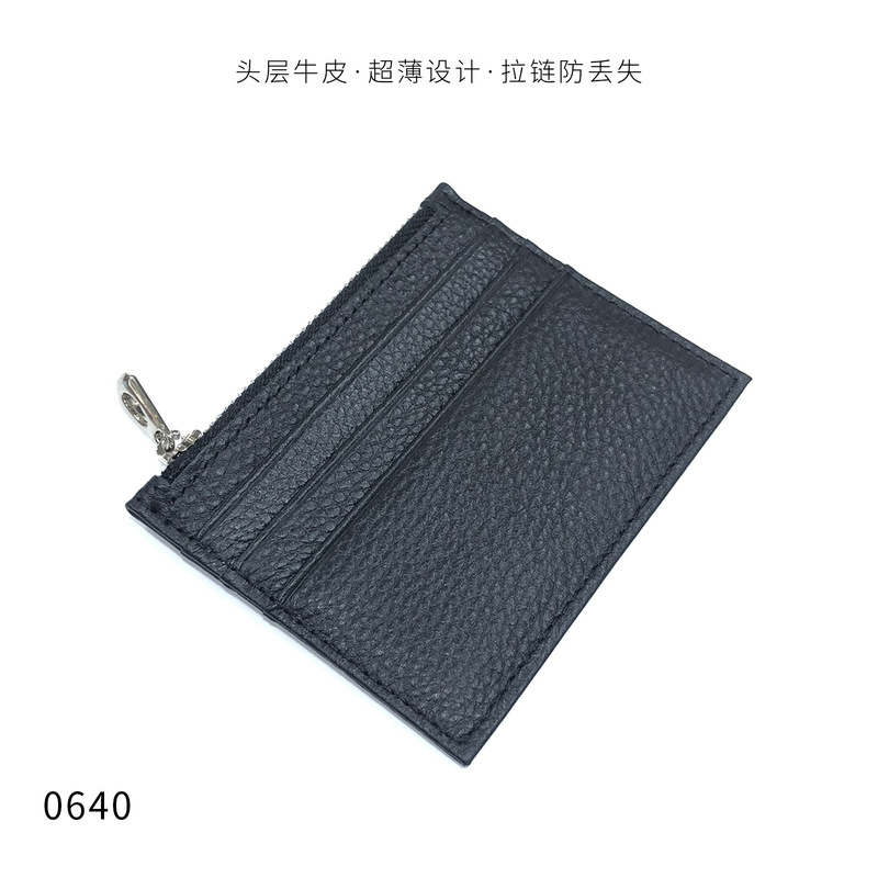 Genuine Leather Small Zipper Double-Sided Card Holder Men and Women's Change Coin Storage Bank Card Holder 6 Card Holder First Layer Cowhide